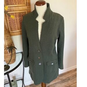 EILEEN FISHER BOILED WOOL ARMY GREEN STAND COLLAR‎ SIZE S